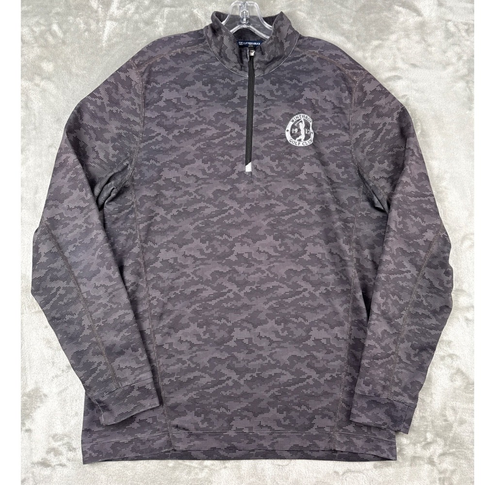 Cutter & Buck Mens Grey Digital Camo Quarter Zip Winthrop Golf Club Pullover M